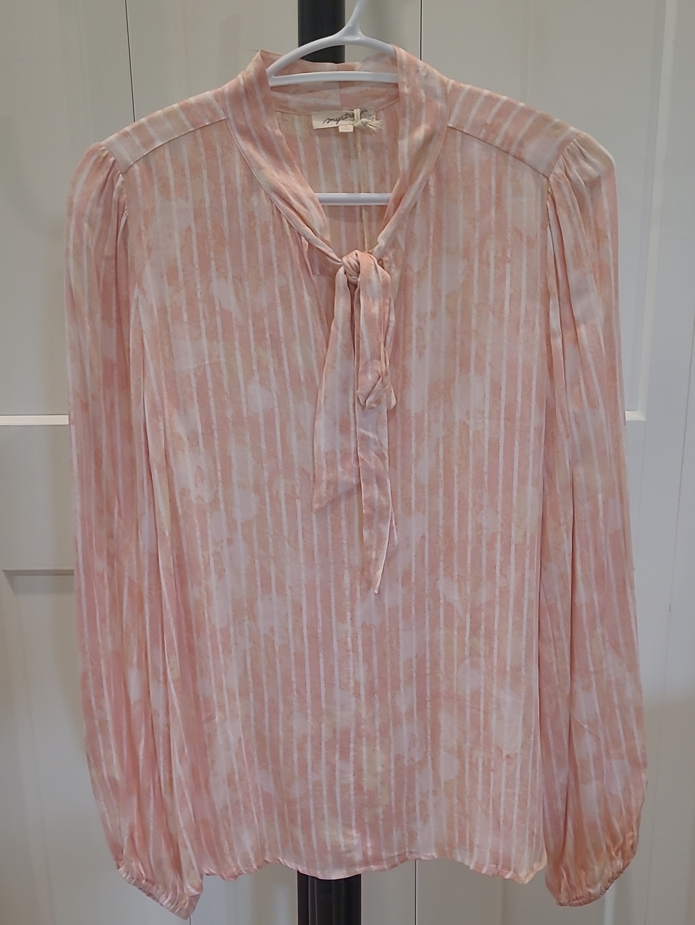 Mystree Blush Pink Tie-Neck Long Sleeve Blouse NWT